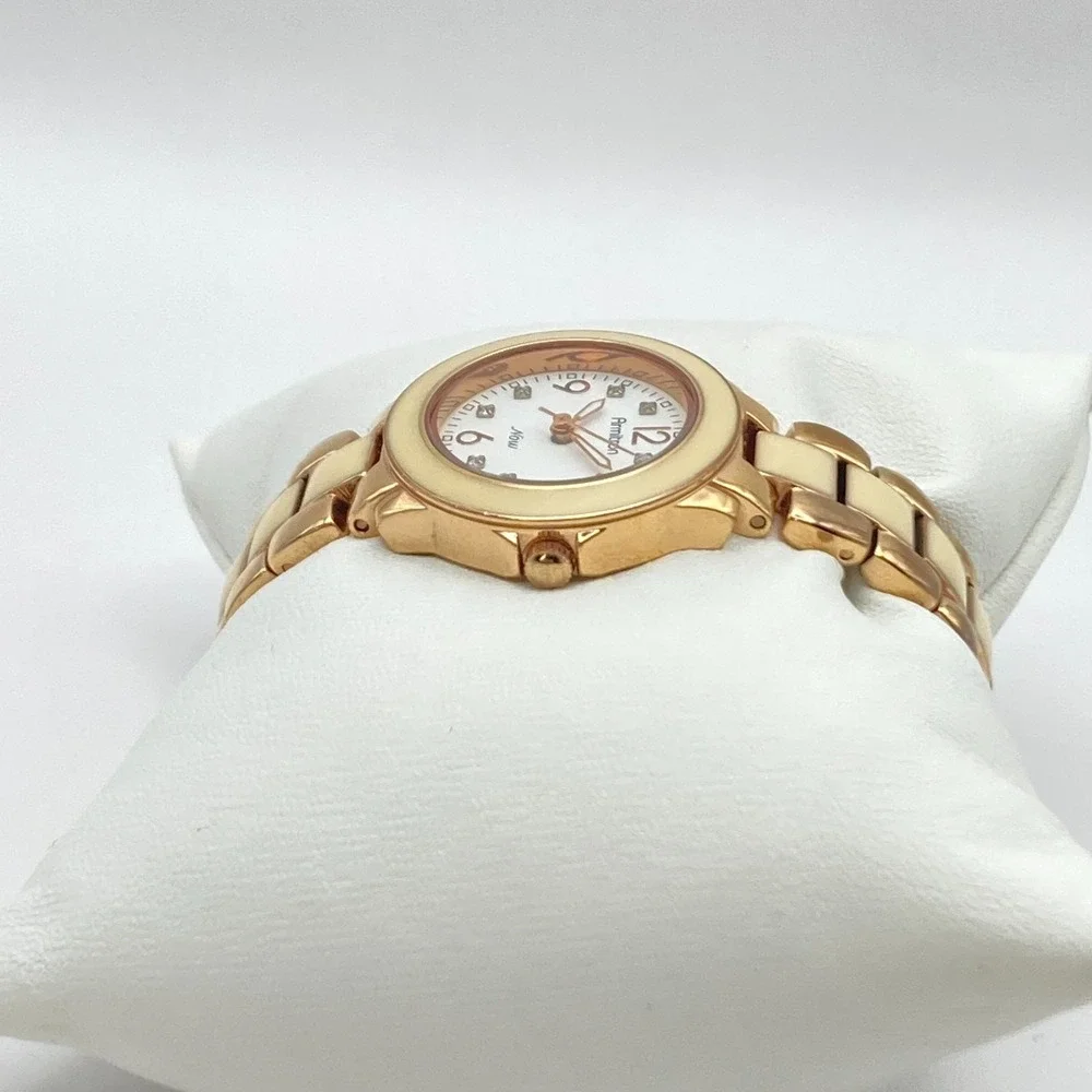 Armitron Women's Watch 27mm Rose Gold Tone Ivory Enamel New Battery SMALL 5.75